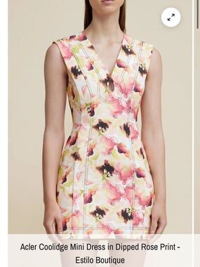 Acler Coolidge Dipped Rose Print Mini Dress in Pink and Green